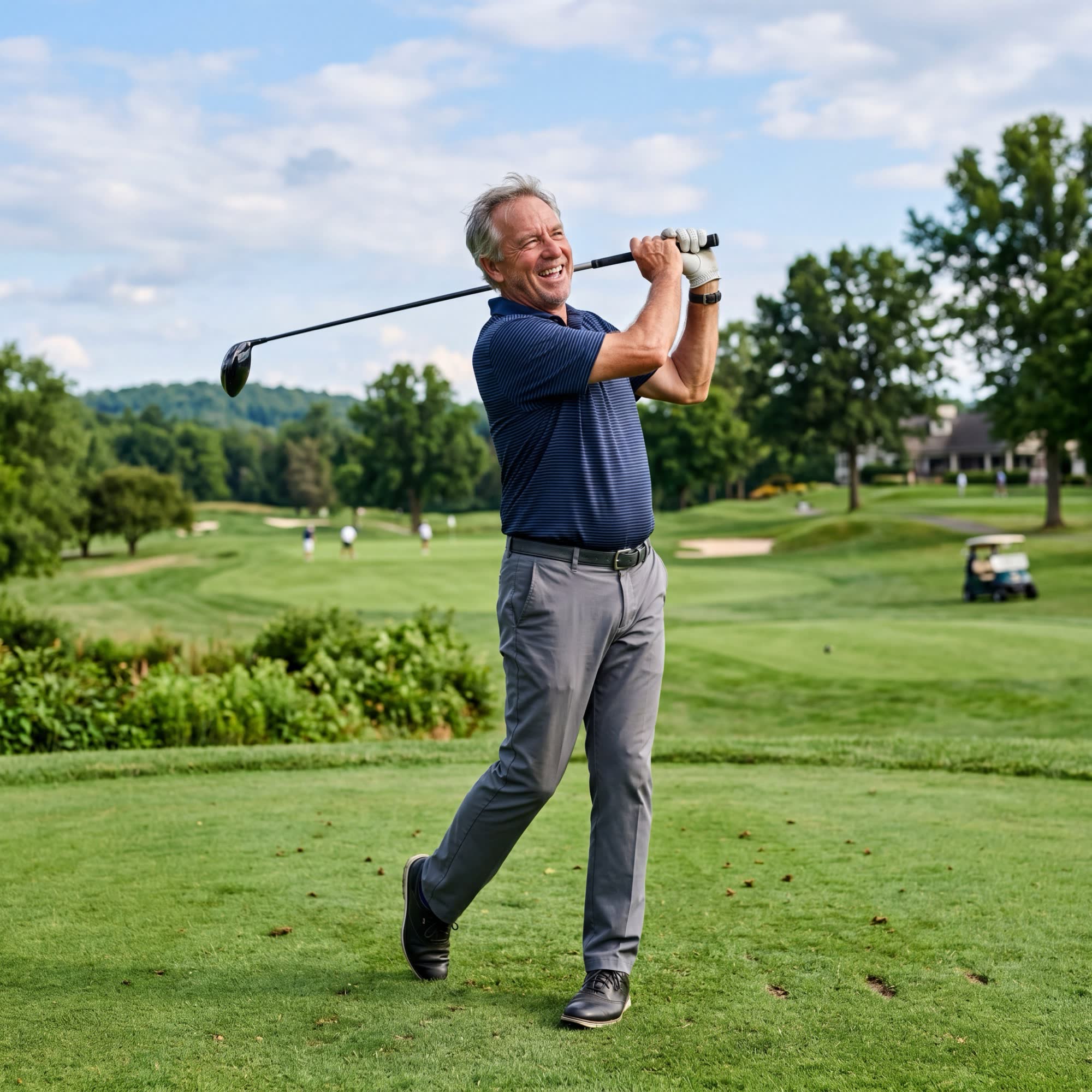 An active golfer with healthy, pain-free shoulders